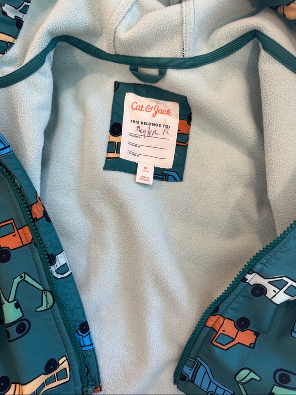 Kids Green Vehicle-Print Hooded Jacket - Cat & Jack 2T - Picture 3 of 4